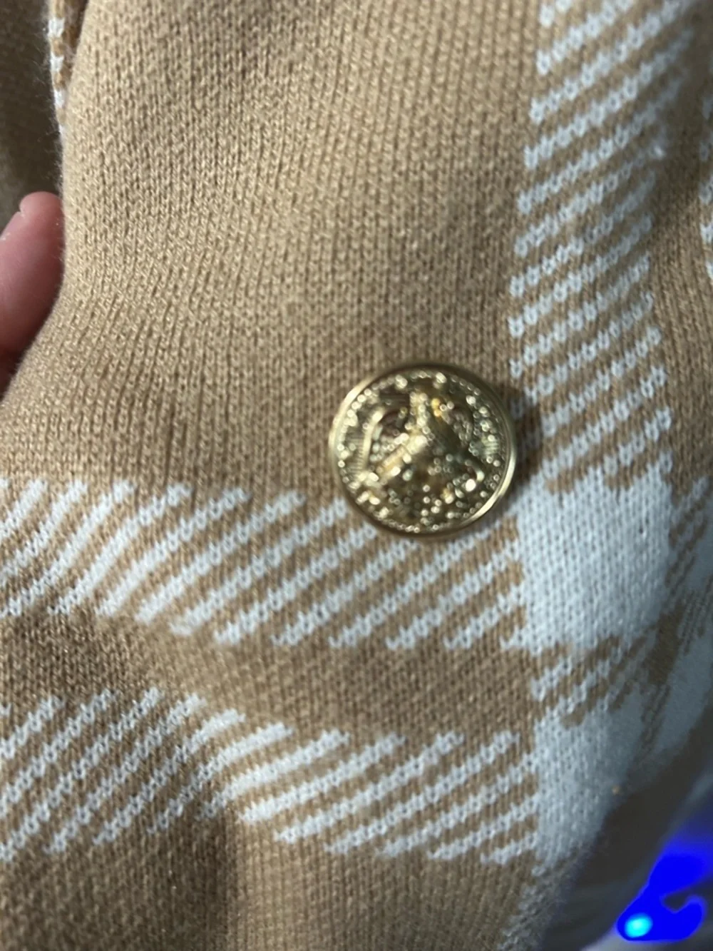 Anne Klein Camel & White Plaid Cardigan Coat - Picture 3 of 5